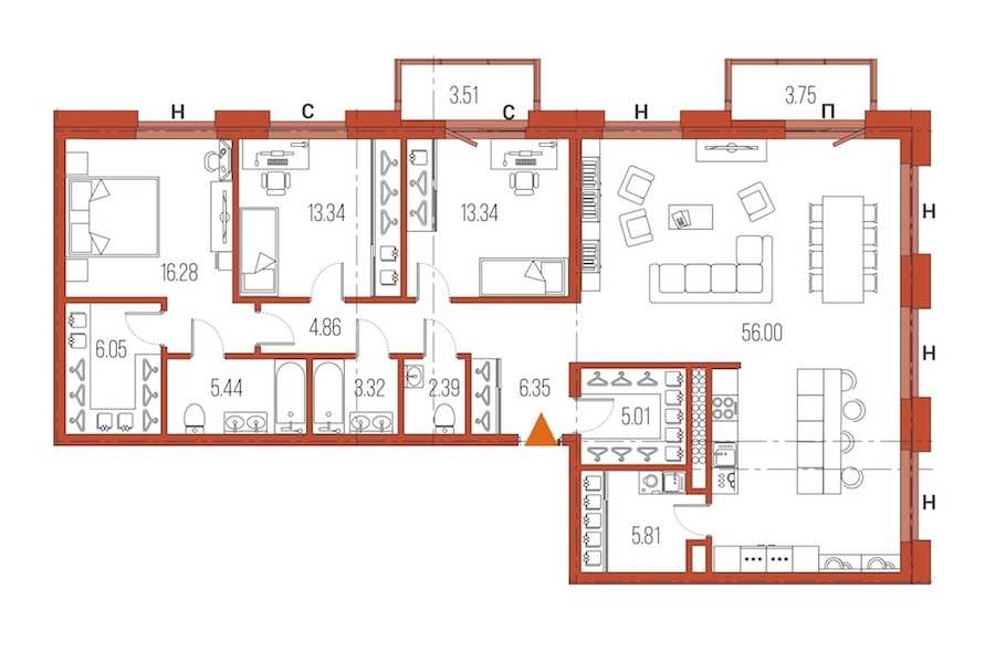 Трехкомнатная квартира в : площадь 138.19 м2 , этаж: 11 – купить в Санкт-Петербурге